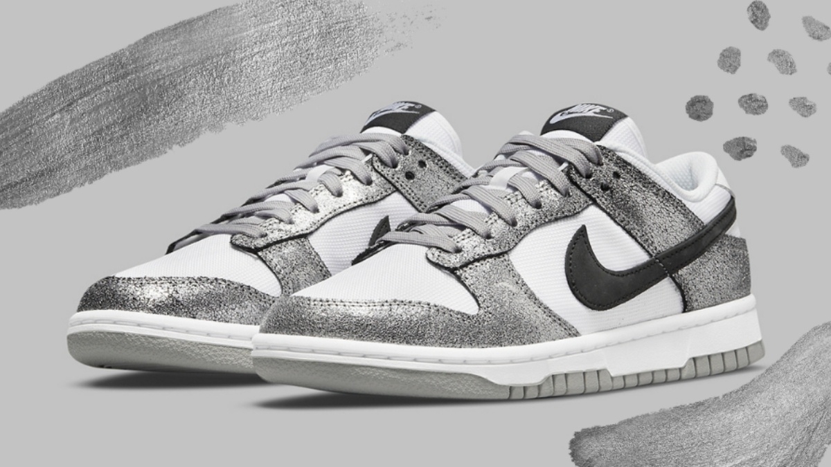 The new Nike Dunk Low 'Shimmer' contains silver leather