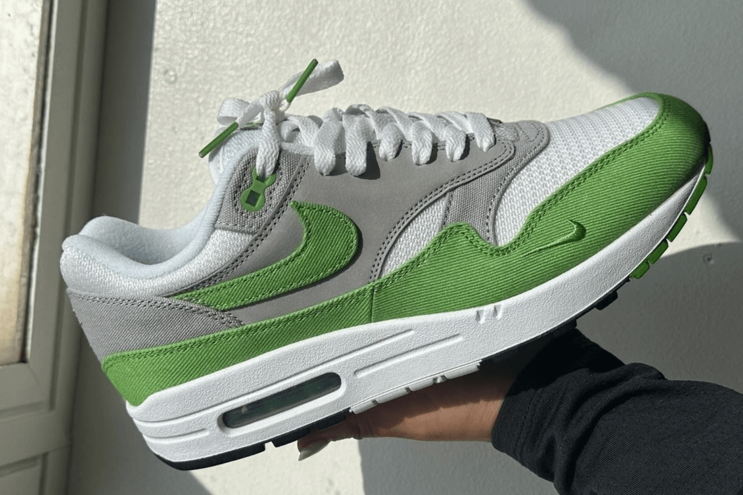 Up-close images of the Patta x Nike Air Max 1 'Chlorophyll' 2024