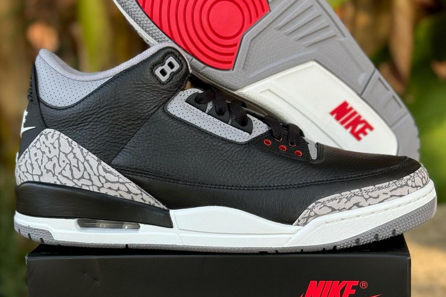 In-hand look of the Air Jordan 3 Retro 'Black Cement'