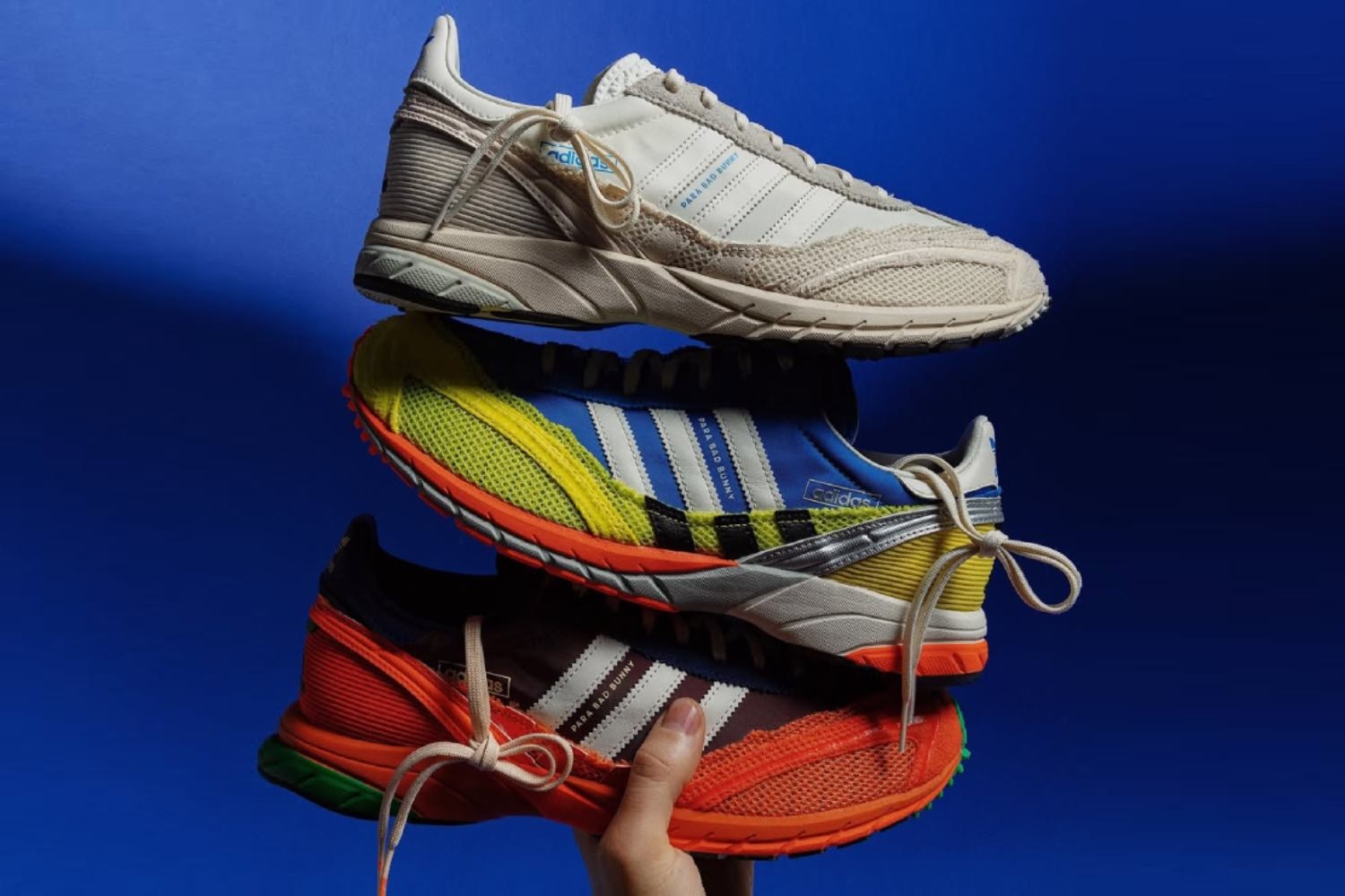 The Bad Bunny x adidas Adizero SL72 will drop in three colorways