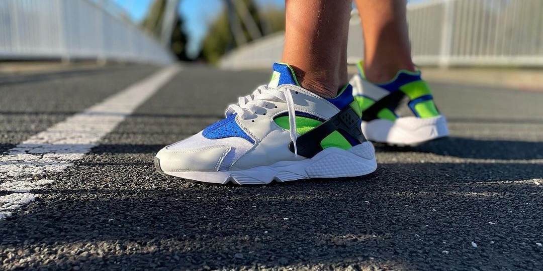 Nike Air Huarache White Green and Blue