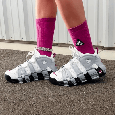 Nike Air Max Uptempo white and grey on kids feet