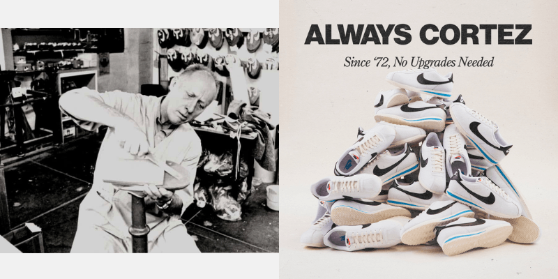 Bill Bowerman assembling a Nike Cortez shoe