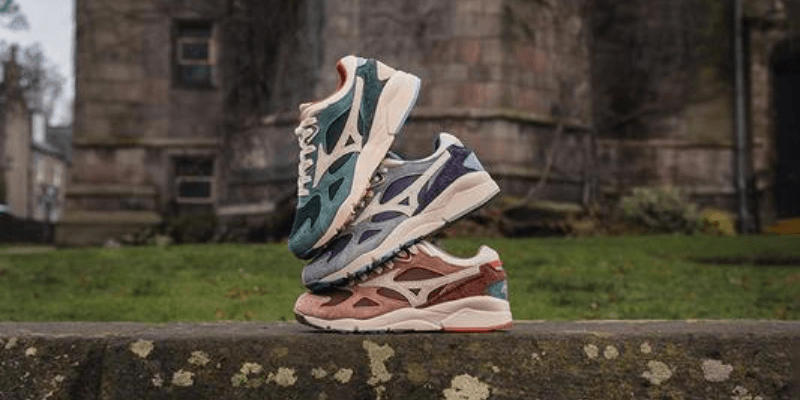 Mizuno Sky Medal sneakers stacked on top of each other