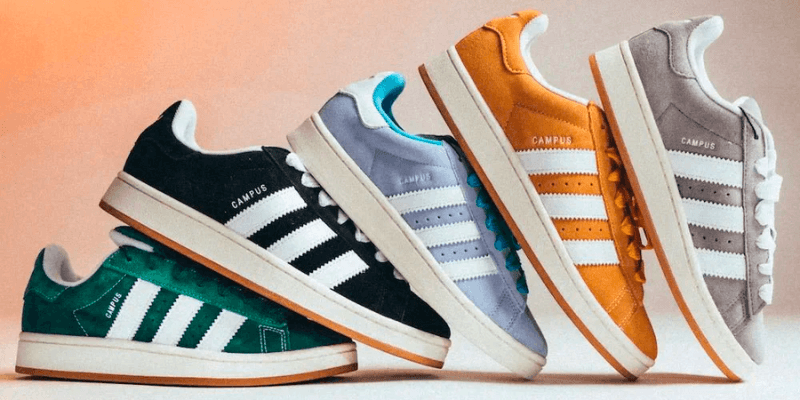 adidas Campus in grey, mustard, blue, black and green colorways