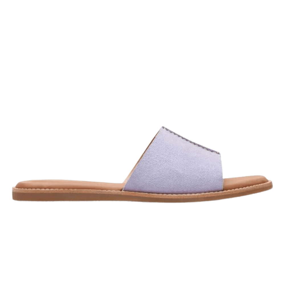 purple clarks womens mules