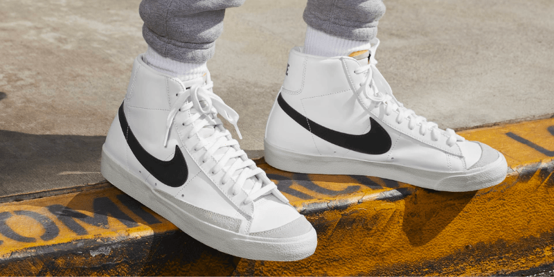 nike blazer white black on feet