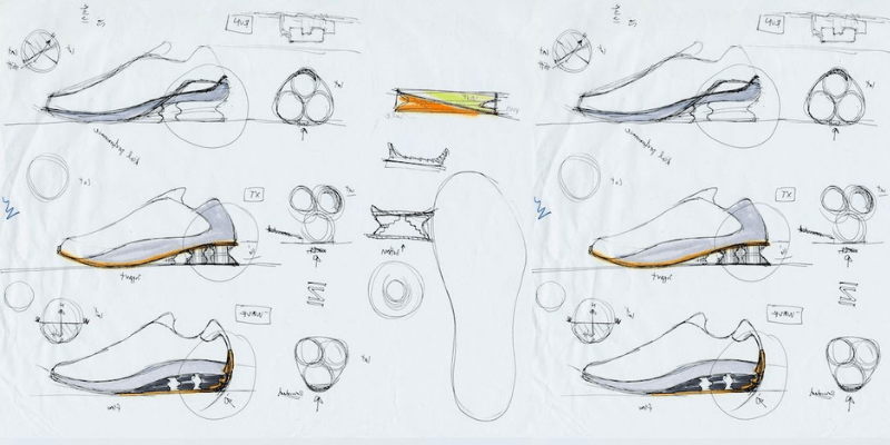 nike shox tl sketches and drawings of the outsole and cushioning design