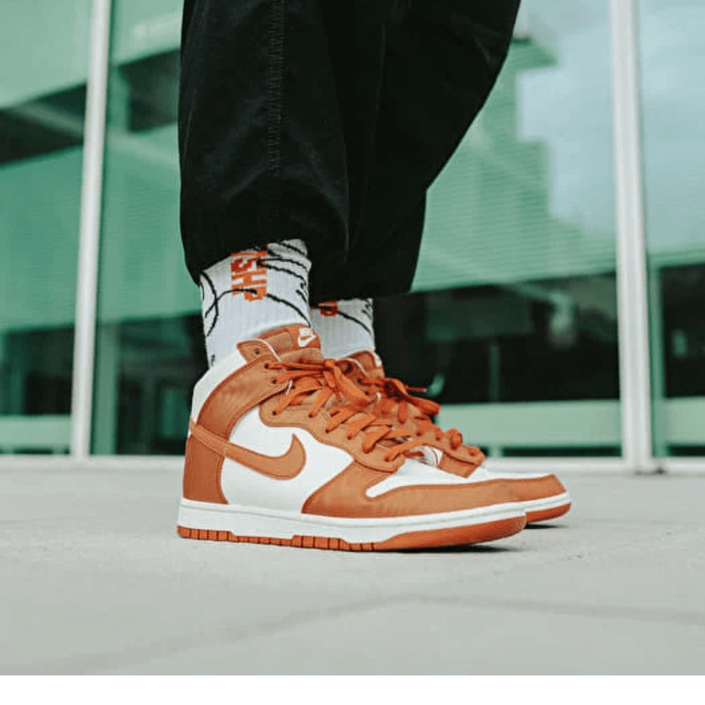 nike dunk high orange and white