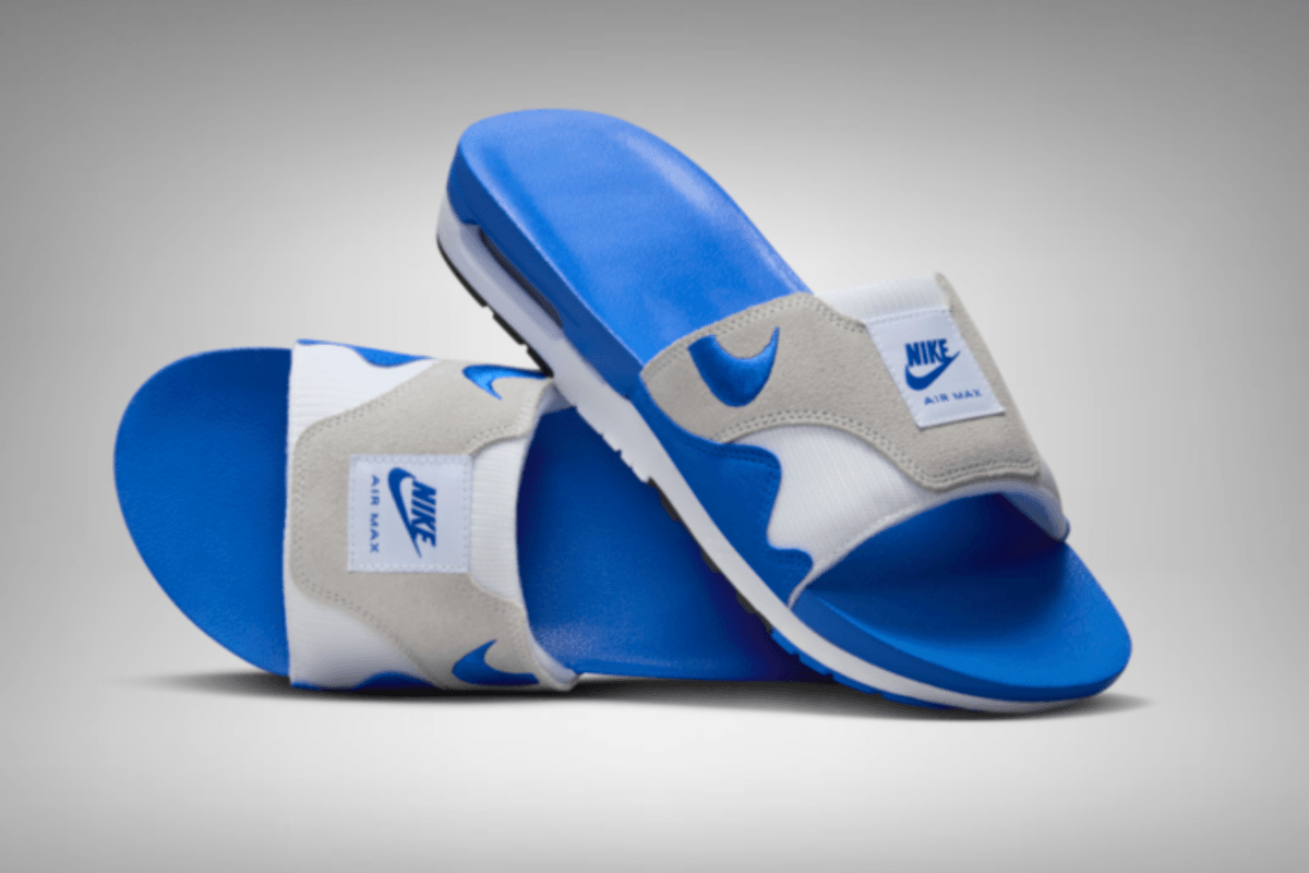 De iconische AM1 OG &#8216;Royal&#8217; keert terug als Nike Air Max 1 Slide