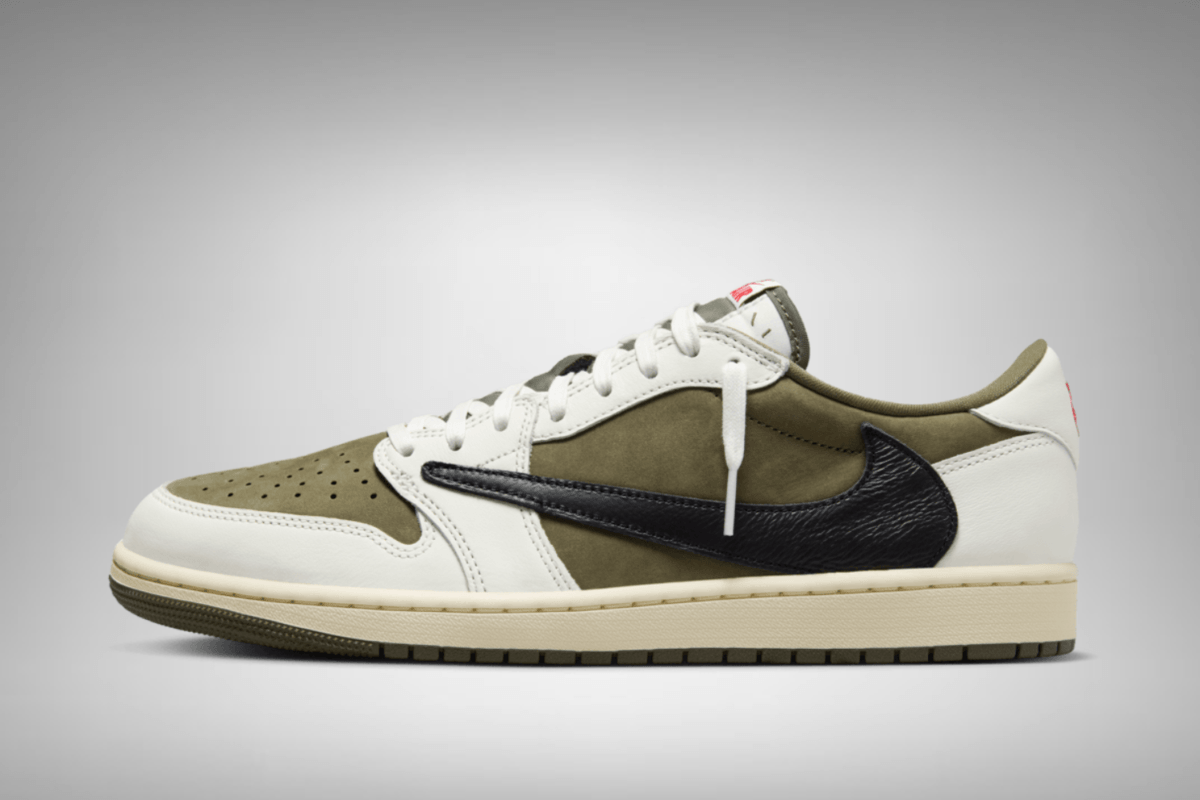 Officiële beelden Travis Scott x Air Jordan 1 Low 'Medium Olive'