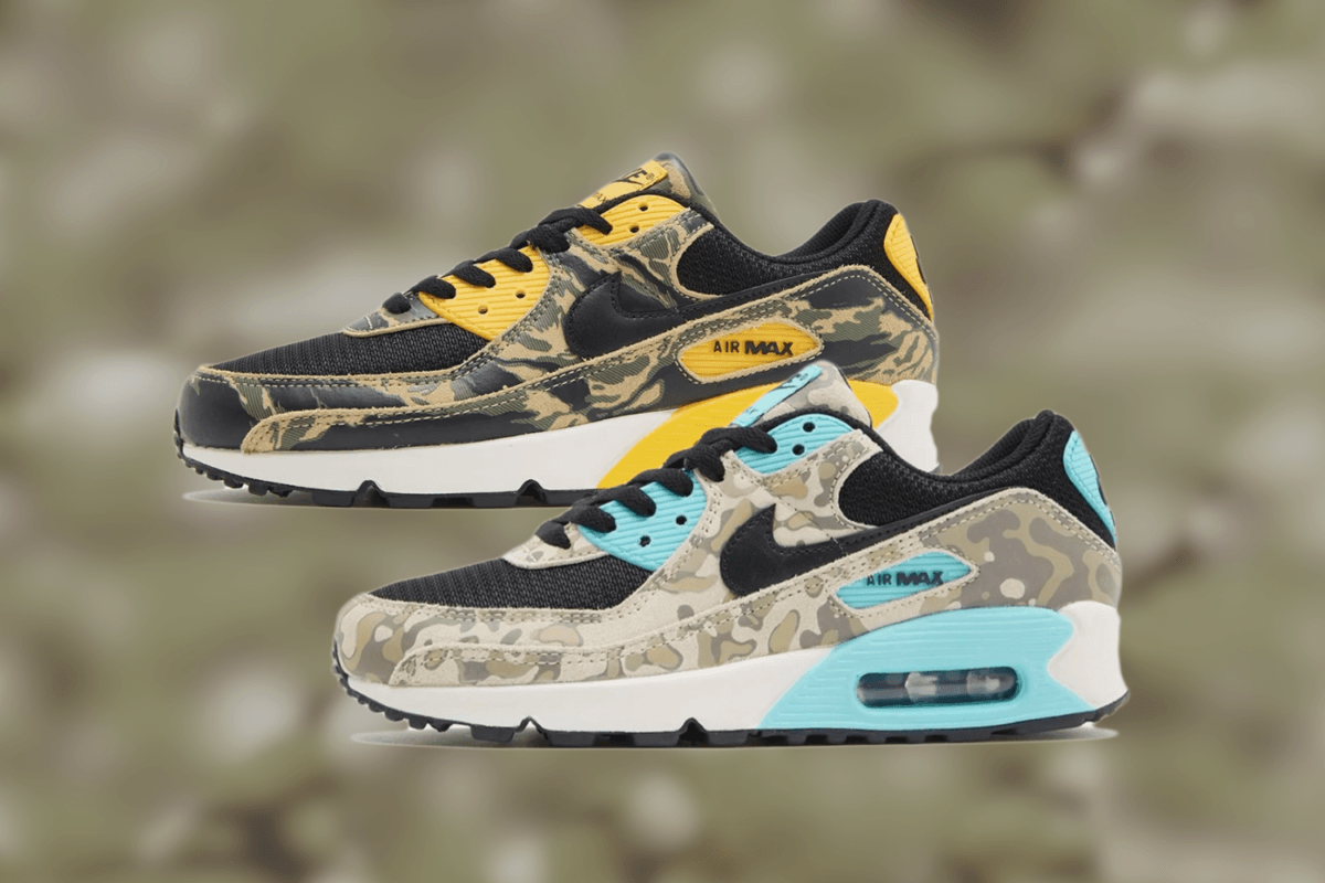 Nike voegt de 'University Gold' en 'Aurora Green' colorways toe aan het Air Max 90 'Camo' pack