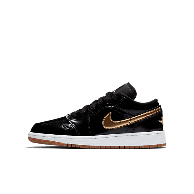 Jordan 1 Retro Low Black Gold Patent (GS) 554723-032