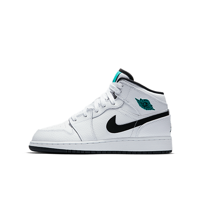 Jordan 1 Retro Mid White Black Hyper Jade (GS) 554725-122