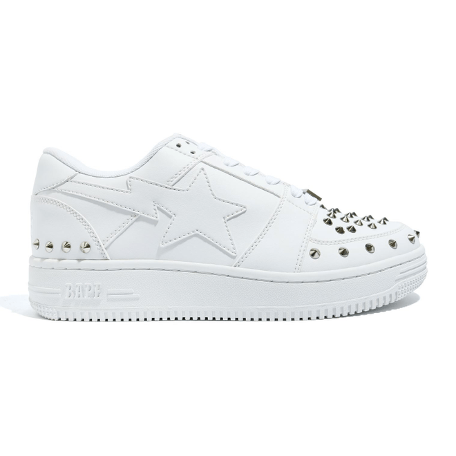 A Bathing Ape Bape Sta Low 20th Anniversary White Silver Studded 1G80-191-015-WHT