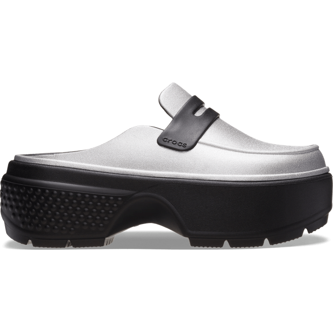 Crocs Unisex Stomp Metallic Loafer Clogs Silver / Black 