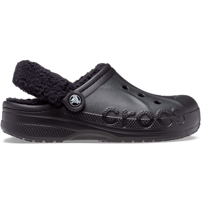 Crocs Baya Lined Fuzz-Strap Clogs Black 