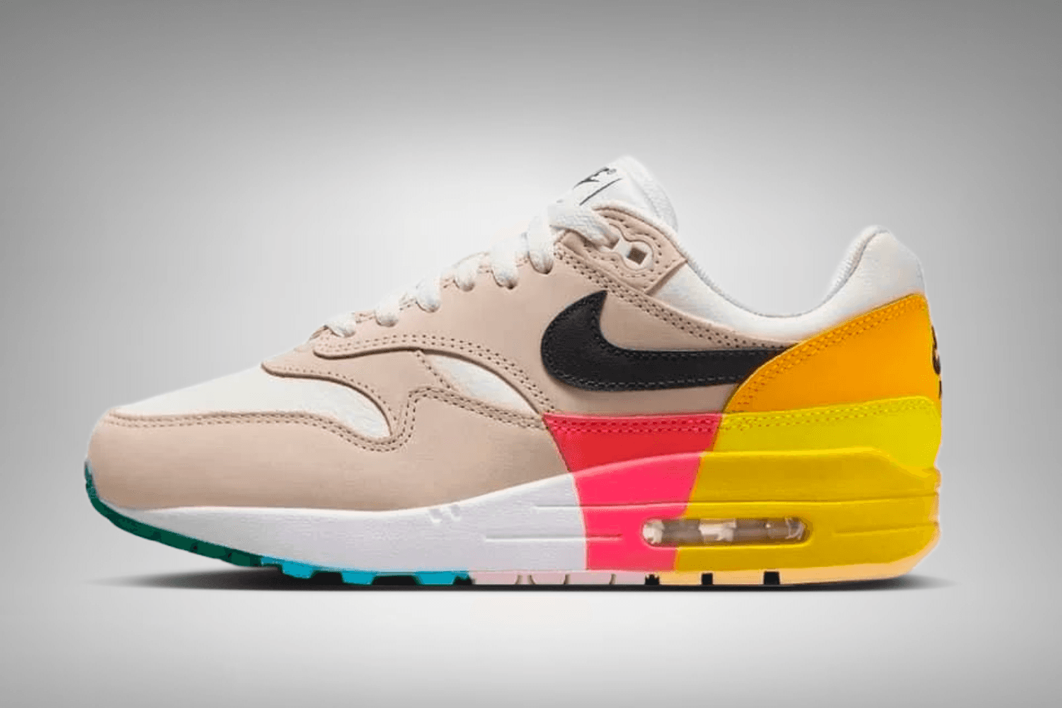 Opvallende colorblocking siert de Nike Air Max 1