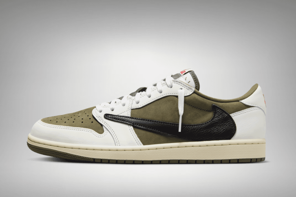 Officiële beelden Travis Scott x Air Jordan 1 Low &#8216;Medium Olive&#8217;