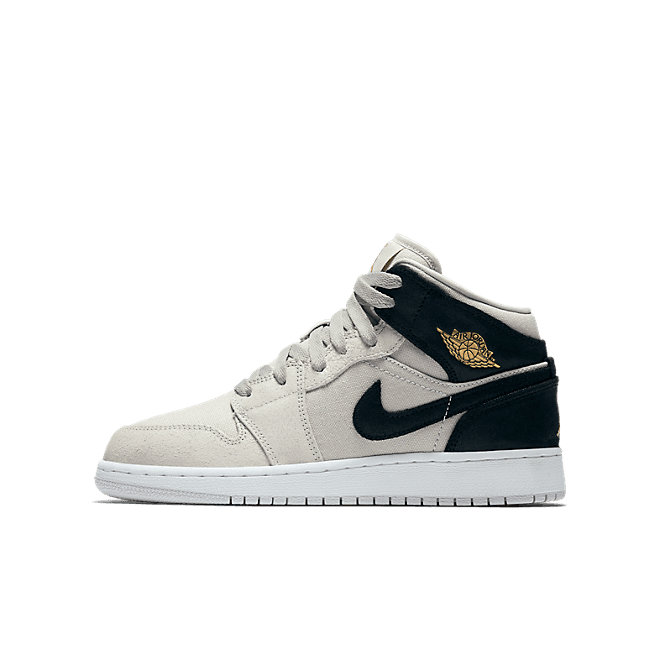 Jordan 1 Mid Light Bone Metallic Gold Black (GS)