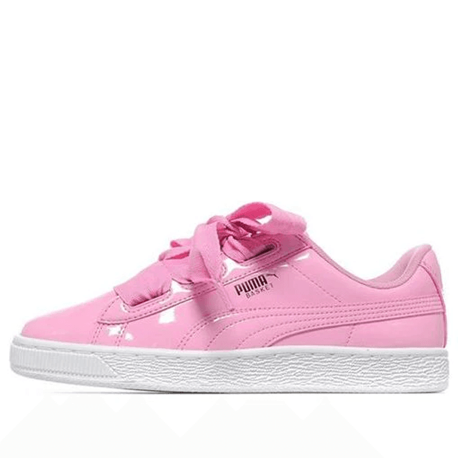 Kids Puma Basket Leather Heart Patent Pink 