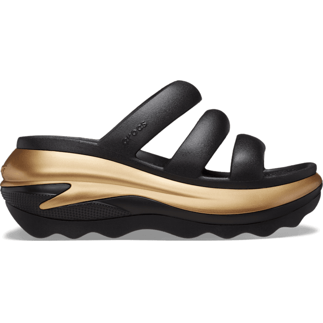 Crocs Unisex Mega Crush Metallic Triple Strap Slides Black / Gold 