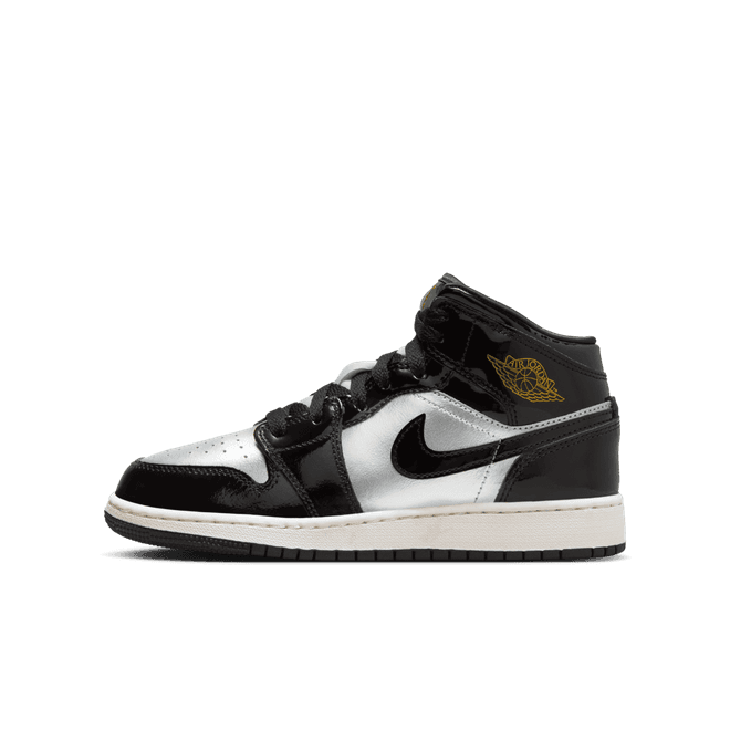 Air Jordan 1 Mid SE Black Metallic Silver Sail Metallic Gold (GS)