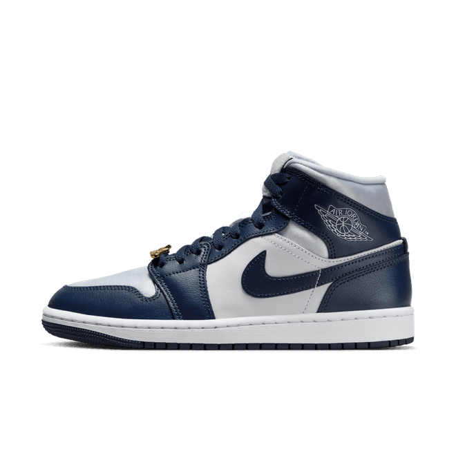 Air Jordan 1 Mid Football Grey White Midnight Navy (Women's)