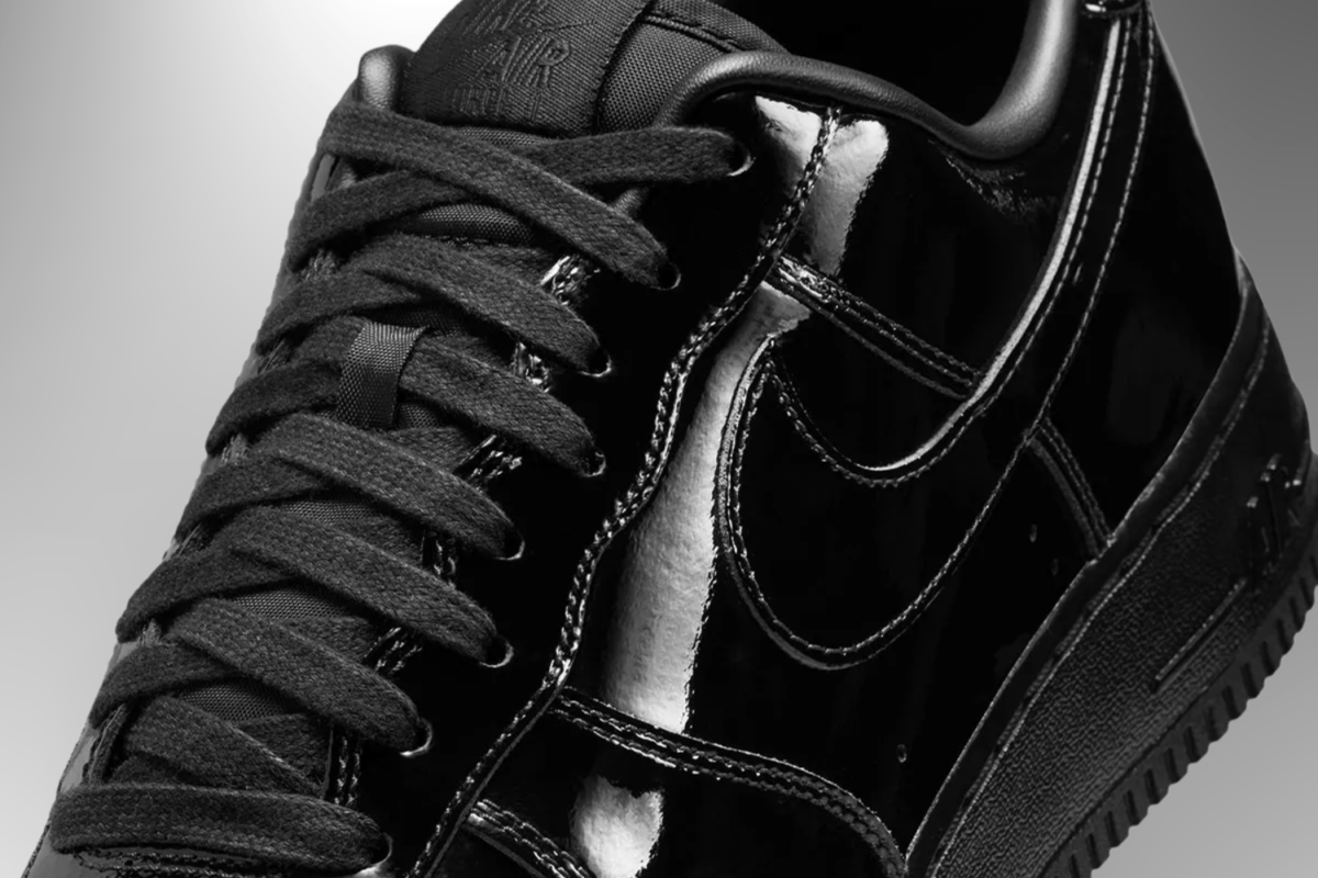 The Nike Air Force 1 Low ‘Black Patent’ features a glossy finish