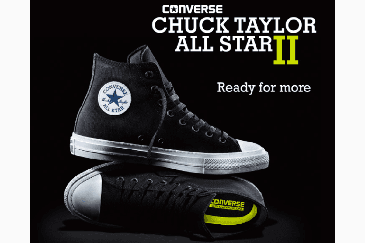 Black Converse Chuck II featuring Nike Lunarlon cushioning