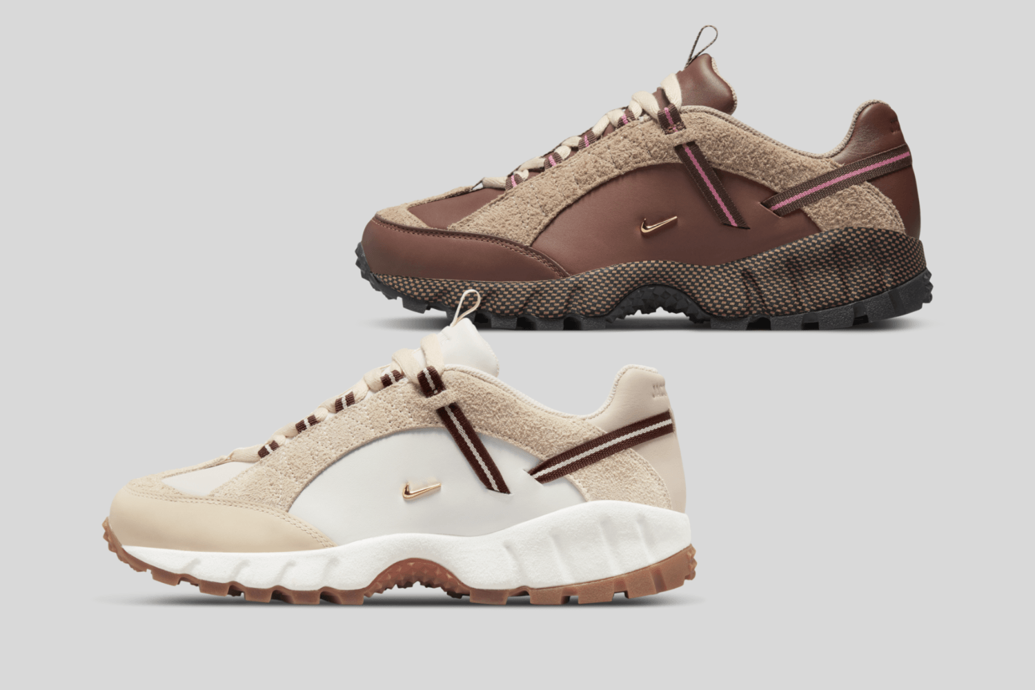 De Jacquemus x Nike Air Humara ‘White’ en Brown’ droppen binnenkort
