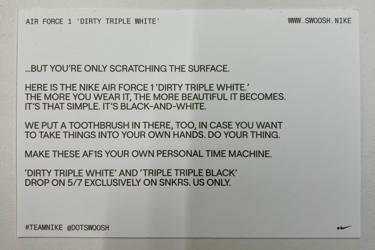 .SWOOSH x Nike Air Force 1 Low 'Dirty Triple White'