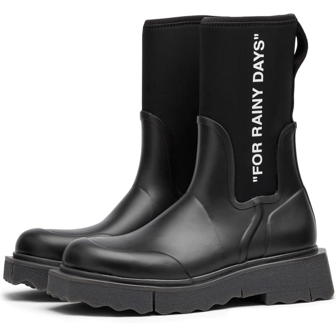 OFF_WHITE Sponge Rubber Rainboot Black Black White (W)
