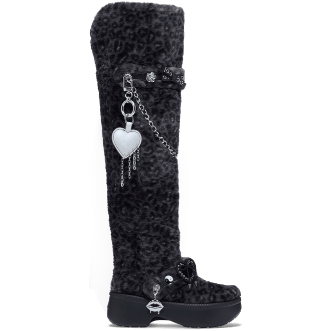 Crocs Women Classic Unfurgettable Leopard Knee High Boot Boots Black